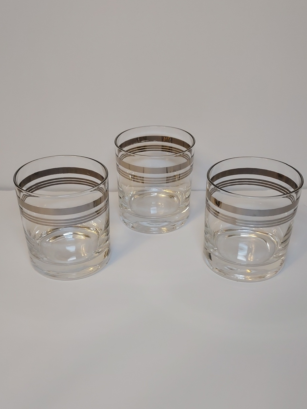 Vintage 1960s Federal Glass Platinum Band Cocktail Glasses Set Of 3